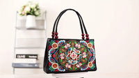 Embroidered Handbag, Double Zipper Bag, Women's Printed Handbag