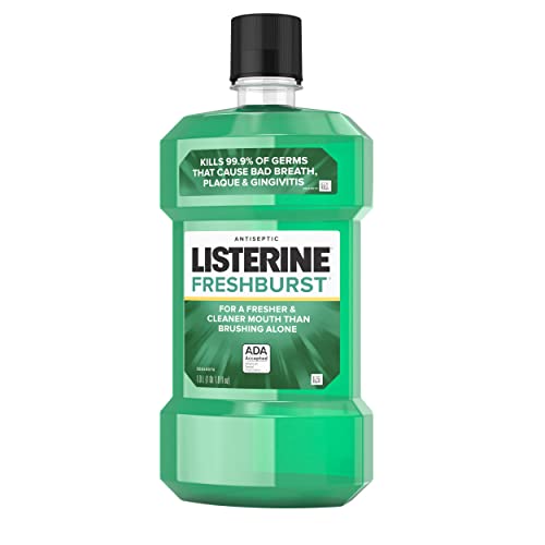 Listerine Freshburst Antiseptic Mouthwash for Bad Breath, Kills 99% of Germs That Cause Bad Breath & Fight Plaque & Gingivitis, ADA Accepted Mouthwash, Spearmint, 1 L, Pack of 2