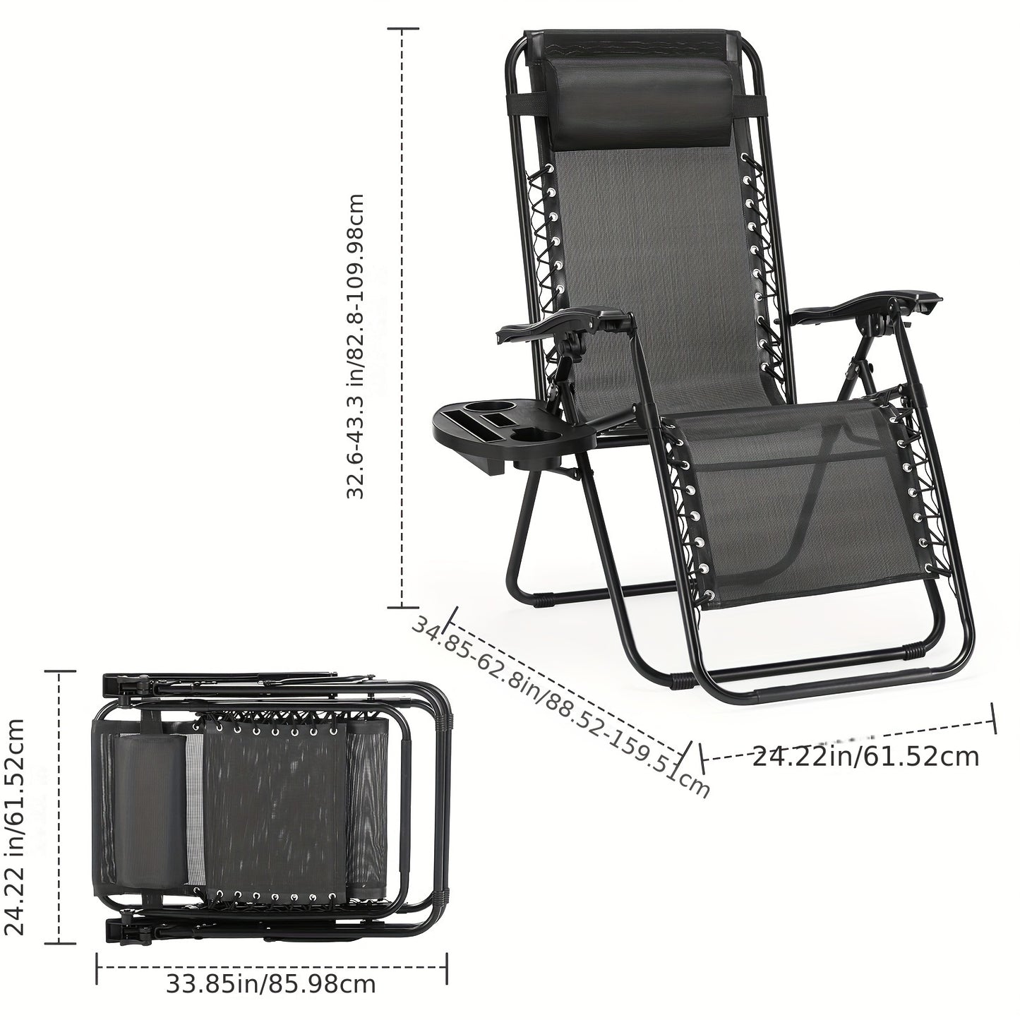 Set Of 2 Zero Cravity Lounge Chairs, Ergonomic Adjustable Lying Angle Sturdy Steel& Mesh Support