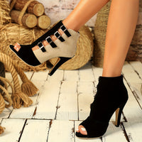 [Colorblock Heeled Stiletto Sandals] Women's Colorblock Stiletto Heeled Sandals, Sexy Buckle Straps Peep Toe High Heels, Fashion Dress Pumps