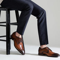 Men's Solid Colour Top Grain Leather Plain Toe Oxford Shoes, Comfy Non Slip Durable Rubber Sole Lace Up Formal Shoes, Men's Footwear