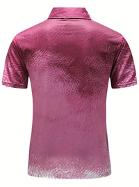Men's Vibrant Pink to Purple Gradient Short Sleeve Shirt - Lightweight Polyester, Button-Up with Chest Pocket, Ideal for Summer Beach Parties & Casual Wear, Beach Wear