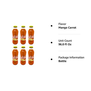 Grace Tropical Rhythms Mango Carrot Jamaican Fruit Juice 16oz, 6 Pack