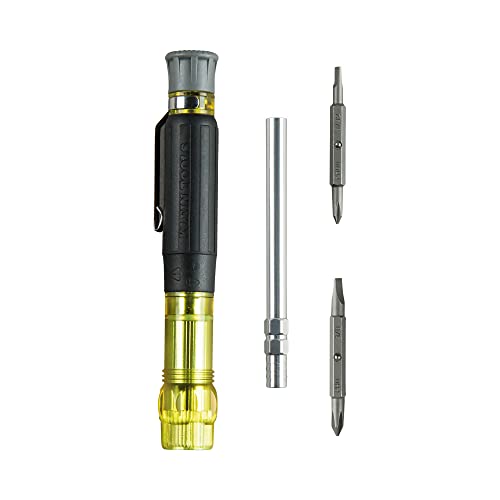 Klein Tools 32614 Multi-bit Precision Screwdriver Set, 4-in-1 Electronics Pocket Screwdriver, Professional Phillips and Slotted Bits, EDC