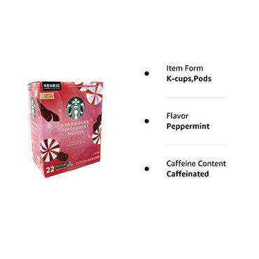 Starbucks Limited Edition Holiday Peppermint Mocha Coffee K-Cups Pods - 22 count - 1 box (K-CUPS DO NOT COME IN ORIGINAL PACKAGING)