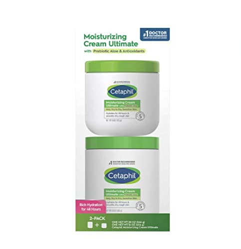 Cetaphil Moisturizing Cream Ultimate with Prebiotic Aloe, Very Dry to Dry Sensitive Skin, 2 Pack - 20 Ounce and 16 Ounce