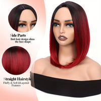 14-Inch Straight Synthetic Bob Wig with Ombre Effect - Black to Red, Heat-Resistant Fiber, Daily Cosplay & Party Style, High-Density Rose Net, Perfect for Women, Party Hair Accessory | Stylish Hairpiece | Heatresistant Fiber,