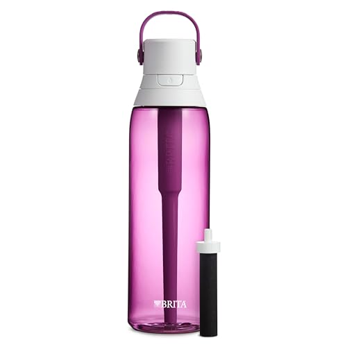 Brita Hard-Sided Plastic Premium Filtering Water Bottle, BPA-Free, Replaces 300 Plastic Water Bottles, Filter Lasts 2 Months or 40 Gallons, Includes 1 Filter, Kitchen Accessories, Orchid - 26 oz.