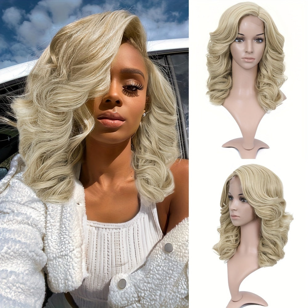 [130% Density Heat Resistant Wig] Chic Bob Wig for Women - Loose Curly, Side Part, Synthetic Lace Front in Black & Brown, 130% Density, Heat Resistant, Perfect for Cosplay & Daily Wear, Short Wig, Perruque