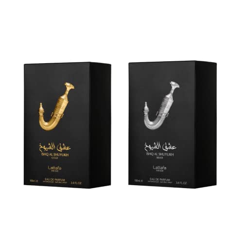 Lattafa Perfumes Pride Ishq Al Shuyukh for Unisex 2 Piece Eau de Parfum Gift Set (Gold + Silver) 3.4 Ounce/100 ml each