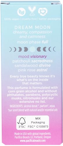 Pacifica Beauty, Dream Moon Spray Perfume, Pink Rose, Sandalwood, Patchouli Notes, Womens Fragrance, Natural & Essential Oils, Clean Fragrance, Vegan & Cruelty Free