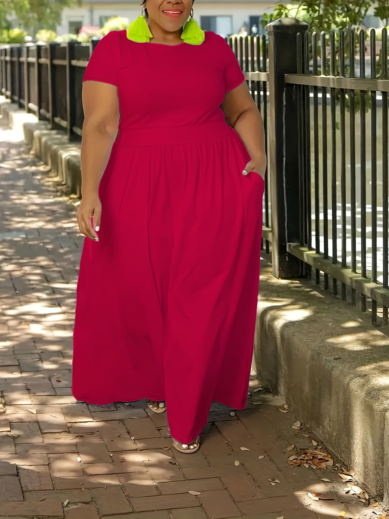 [Elegant Maxi Dress] Elegant Plus Size Solid Maxi Dress | Women's Medium Stretch Long Dress