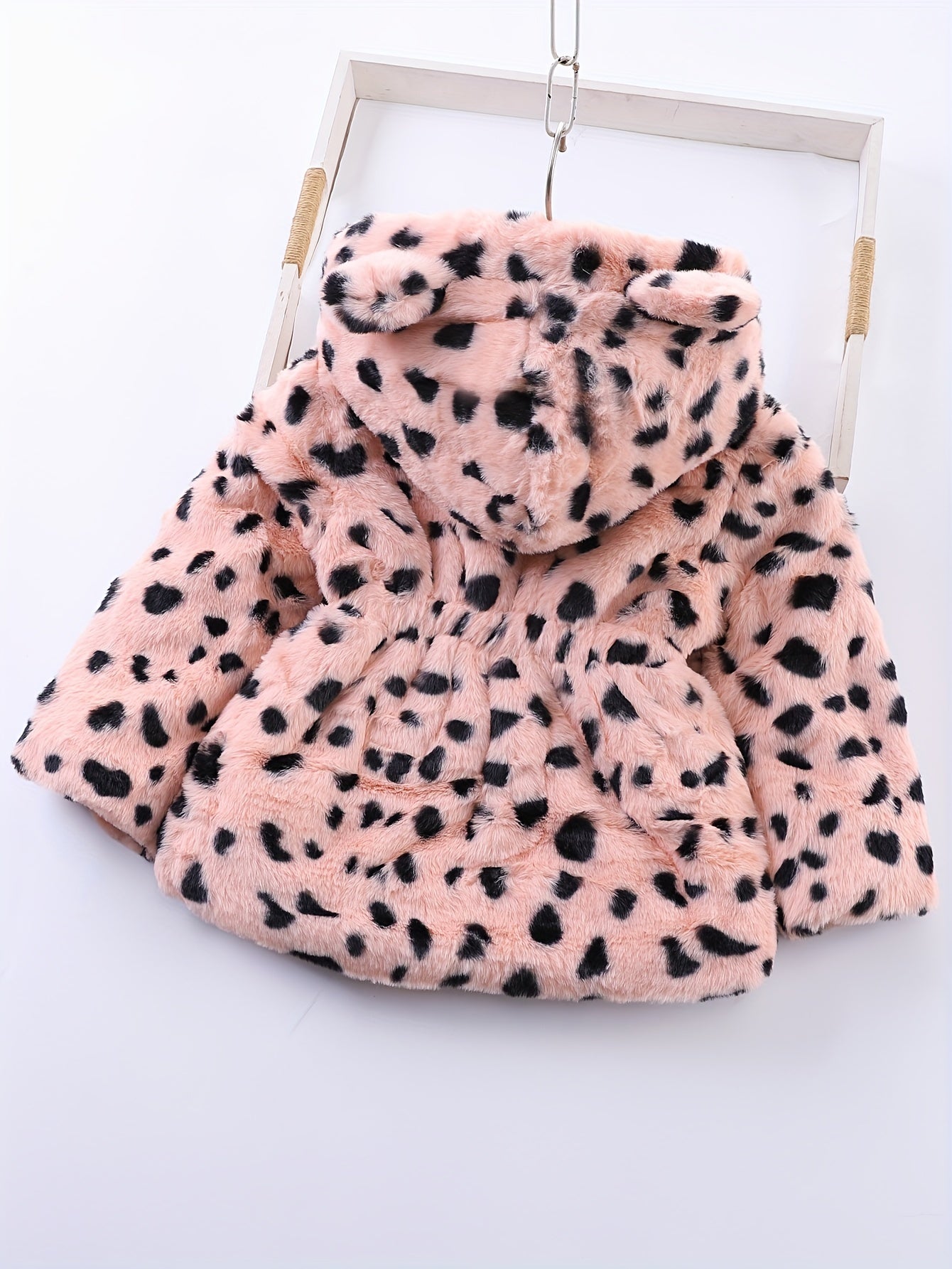 Winter Girl's Fleece Leopard Print Coat, Casual Hooded Jacket For Kids