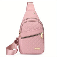 Large Capacity Chest Bag for Women - Adjustable Embroidered Crossbody Bag with Zipper Closure, Polyester Lining, Foldable, and Random Printing - Urban Solid Color Nylon Bag with Comfortable Strap