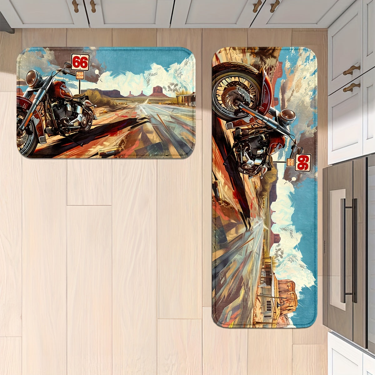 1/2pcs, Motorcycles And Route 66 Kitchen Rugs Non Slip Washable Thicken Kitchen Mat Kitchen Carpet Rugs For Kitchen Floor Kitchen Mats For Floor Kitchen Rugs Non Slip Kitchen Runner