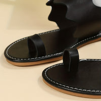 Women's Flat Slide Sandals, Black Open Toe Non Slip Toe Loop Shoes, Casual Outdoor Beach Slides