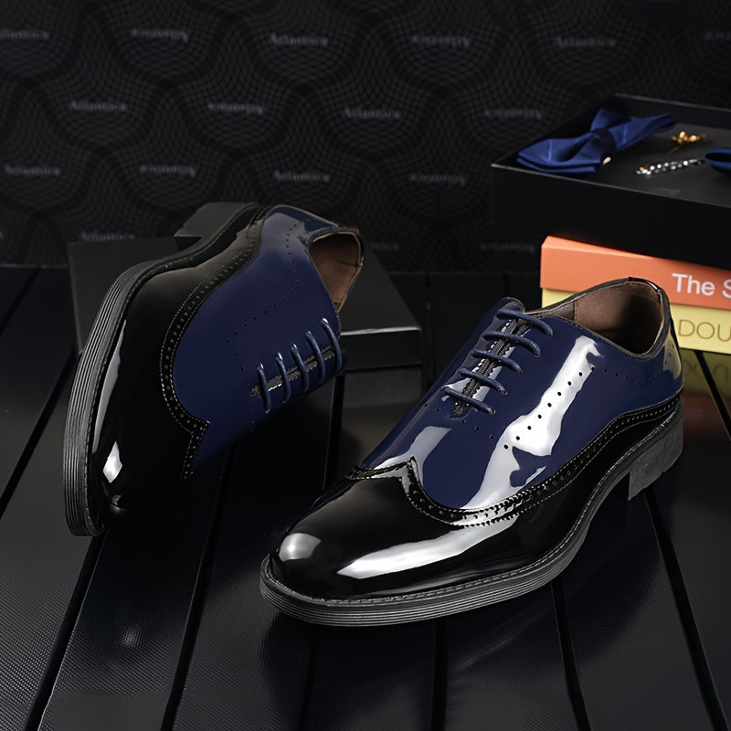 Men's Trendy Color Bock Wingtip Oxford Shoes, Comfy Non Slip Durable Lace Up Elegant Formal Shoes, Men's Footwear