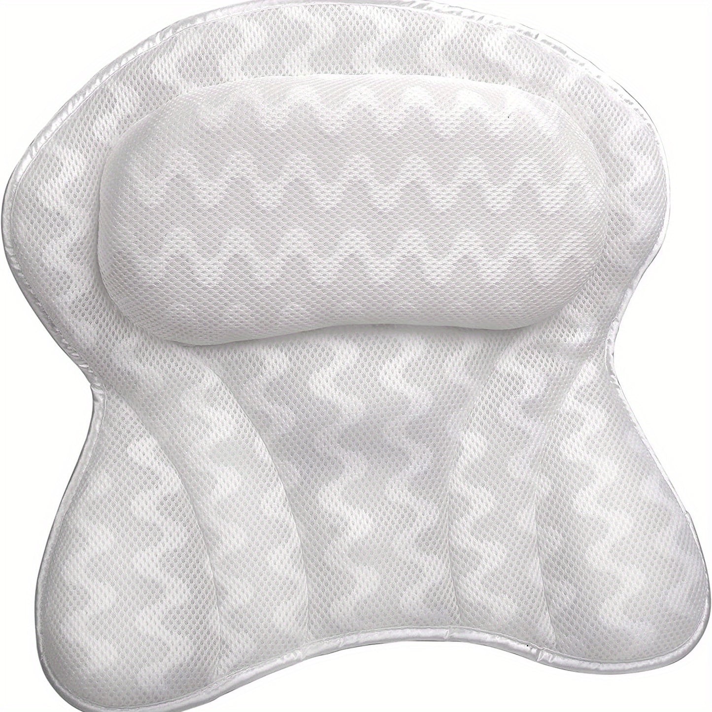 Non-Slip Bath Pillow for Head, Neck, and Back Support - 4D Air Mesh Soft Tub Pillow with 6 Suction Cups - Perfect for Spa Cushion and Tub Use - White