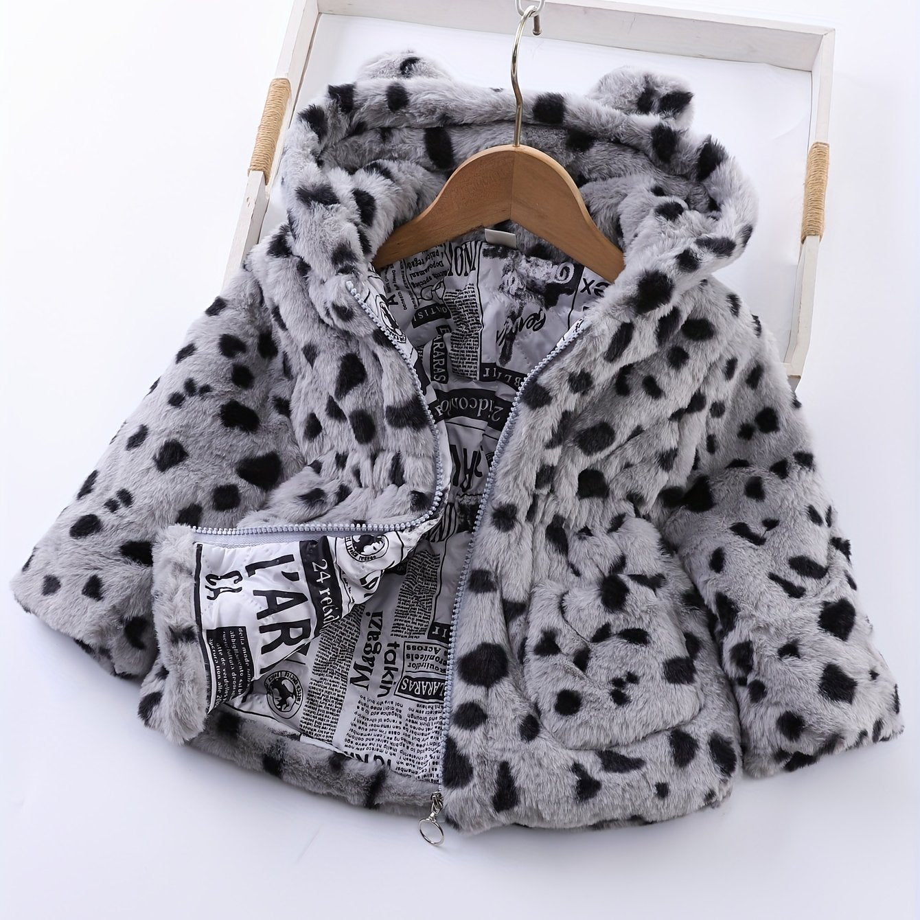 Winter Girl's Fleece Leopard Print Coat, Casual Hooded Jacket For Kids