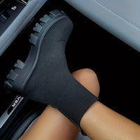 Women's Thick-soled Short Boots, Knitted Round Toe Shoes