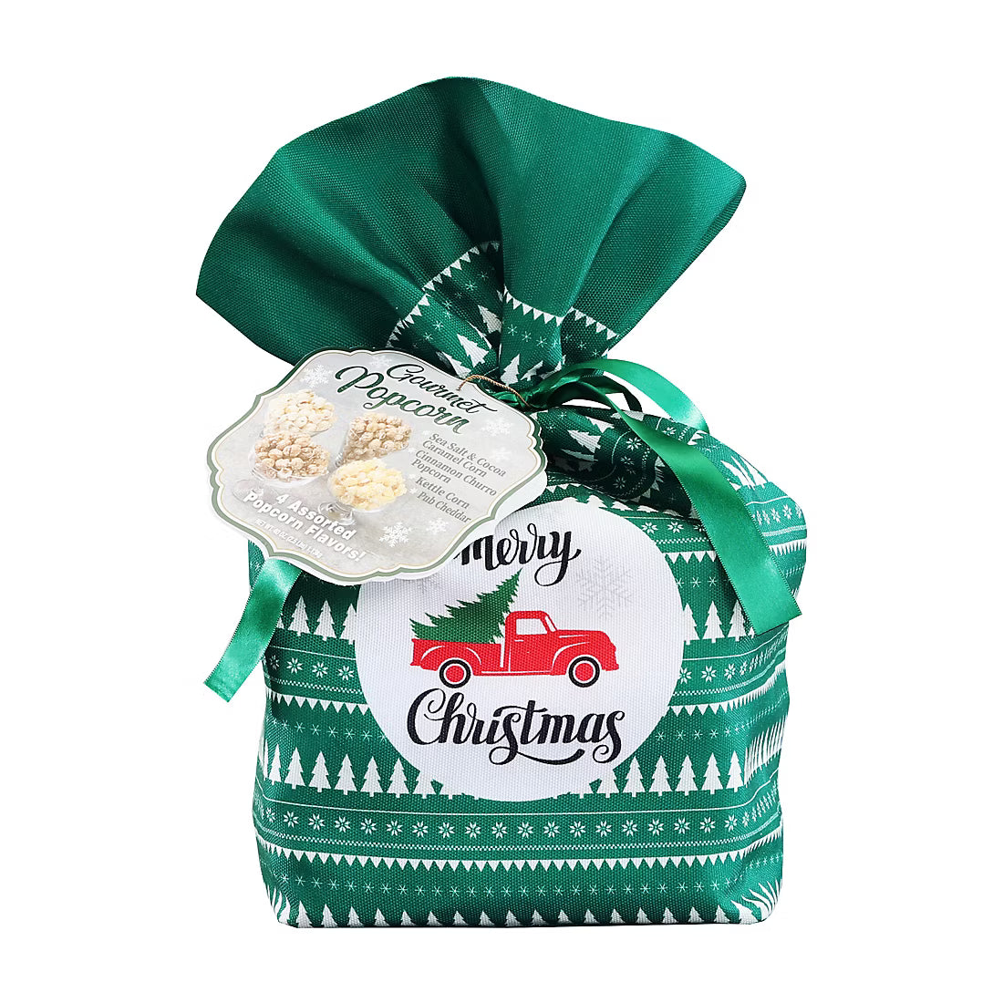 Cheerful Popcorn Holiday Gift Bags, Sweet & Savory Gift Basket GREEN