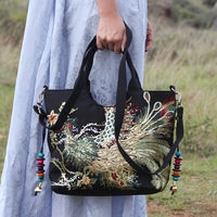 [Fashion Satchel] Retro Style Wo 'S Embroidered Satchel Bag | Fashion Double Handle Purse with Removable Strap