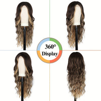 4*1 U-Part Lace Front Long Wigs For Women Middle Part Wavy Curly Wig With Dark Roots Synthetic Heat Resistant Fiber Wig For Daily Party Use (Brown With Blonde)