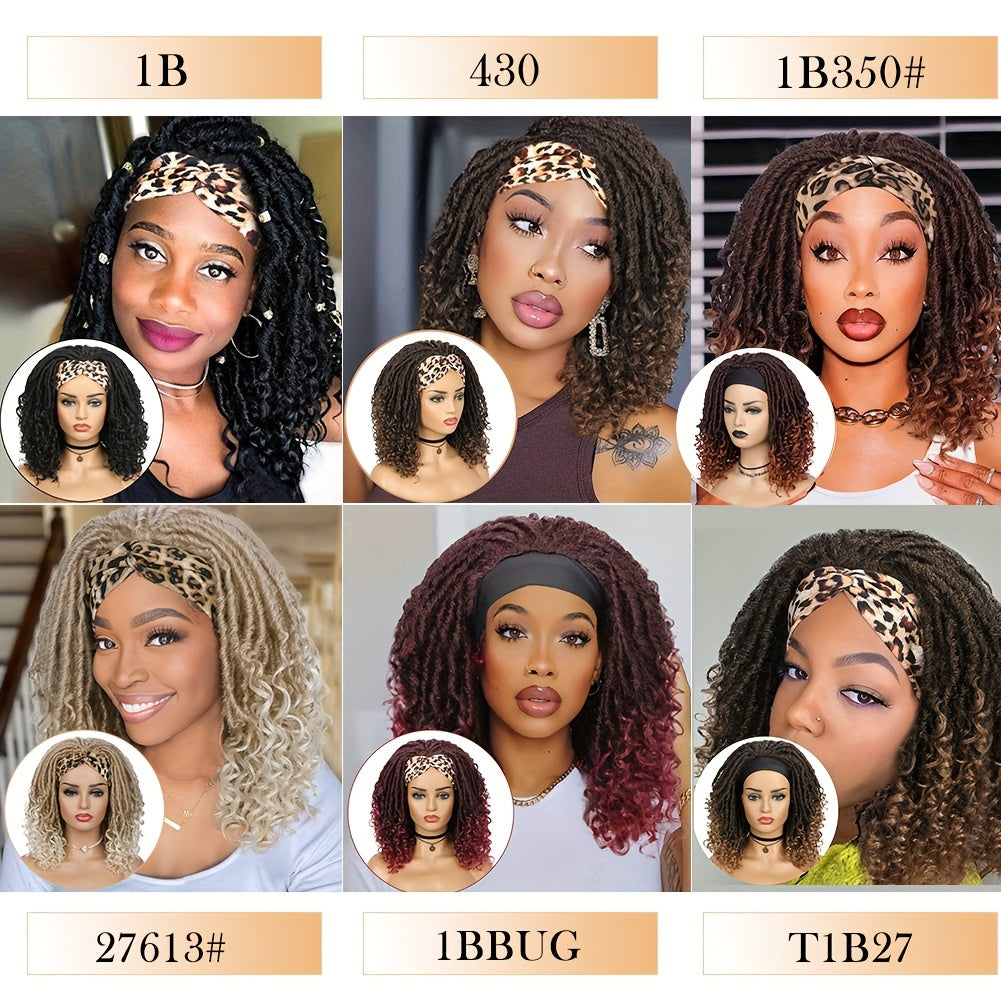 Headband Wig Headband Dreadlock Curly Hair Synthetic Wig Locs Crochet Hair Dark Brown/ Black/ 99J Ginger Color Crochet Twist Braids Hair Wigs Afro Curly Synthetic Hair Braiding Wig African Hairstyle For Women