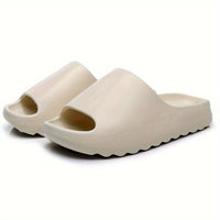 Men's Solid Color Open Toe Breathable Chunky Slippers, Comfy Non Slip Casual Durable Anti Odor EVA Slides, Men's Footwear