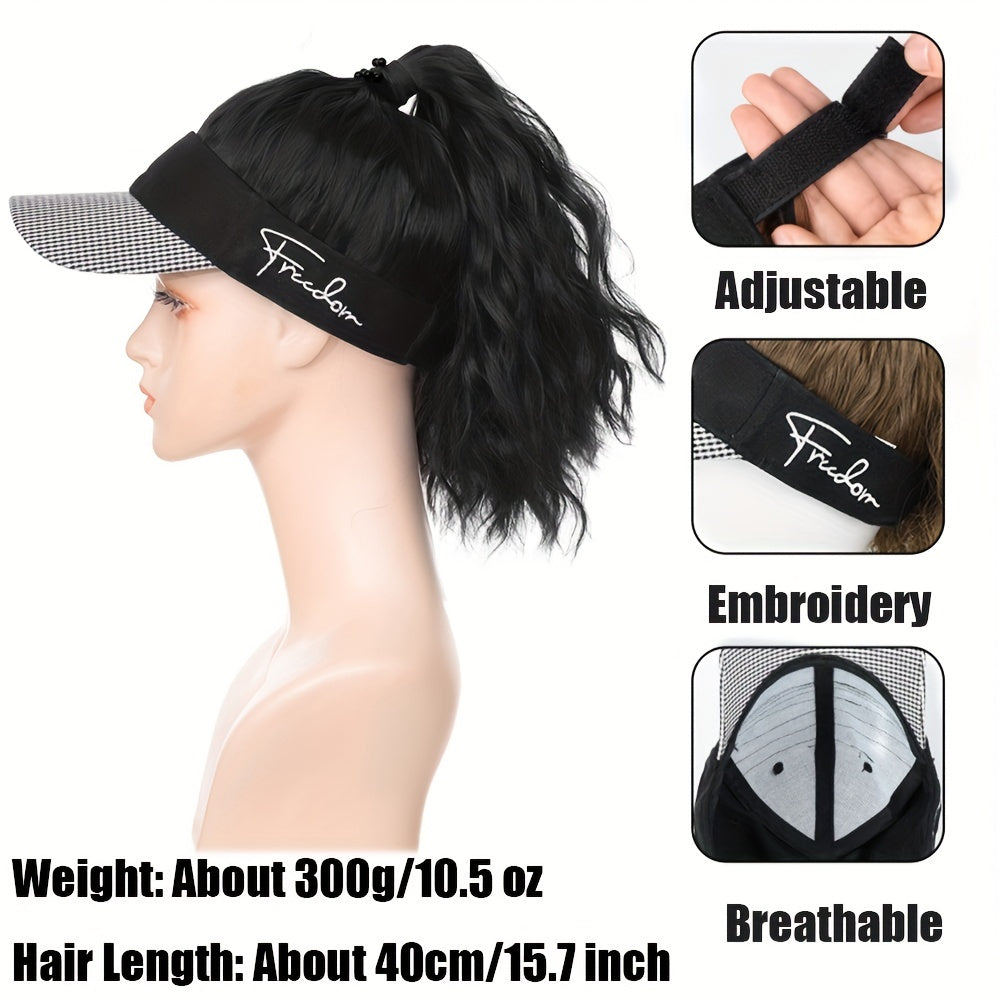 Chic Houndstooth Ponytail Baseball Cap Wig for Women - Body Wave, High-Quality Synthetic Fiber, Adjustable Rose Net Hat, Duckbill Cap, Hairpiece
