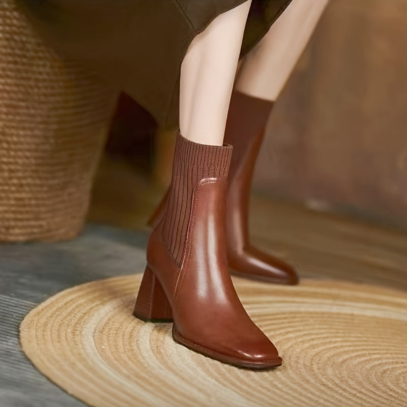 Comfy Chic Square Toe Mid-Calf Boots - Women's Fashion Footwear with Chunky Heel, Slip-on Design, Solid Color, and Soft Insole for All-Day Comfort - Perfect for Casual Outings and Daily Wear