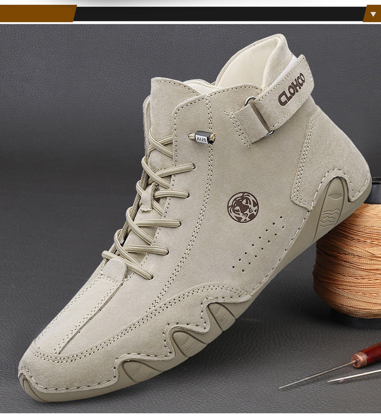 [CLOHOO Boots] CLOHOO Brand Men's Pig Short Boots | Preppy Style, Round Toe, Solid Color, Elastic Closure, Lining | England Scene, Spring, Fall, Winter, Summer