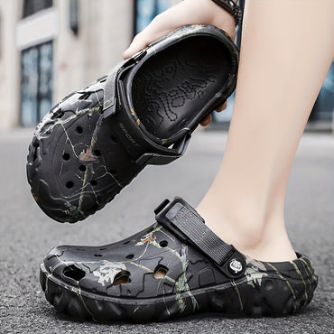 Men's Trendy Hollow Out Breathable Clogs, Comfy Non Slip Durable Soft Sole EVA Slippers For Men's Outdoor Activities, Men's Footwear