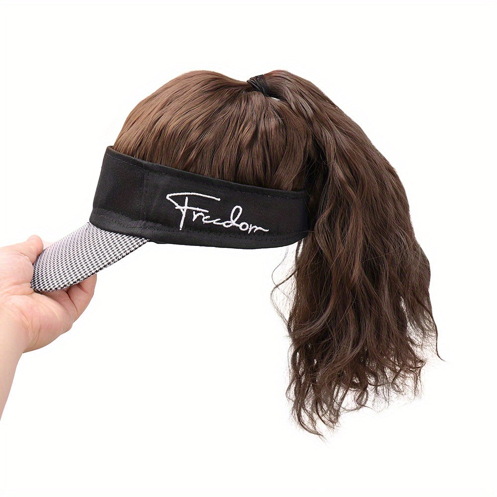Chic Houndstooth Ponytail Baseball Cap Wig for Women - Body Wave, High-Quality Synthetic Fiber, Adjustable Rose Net Hat, Duckbill Cap, Hairpiece