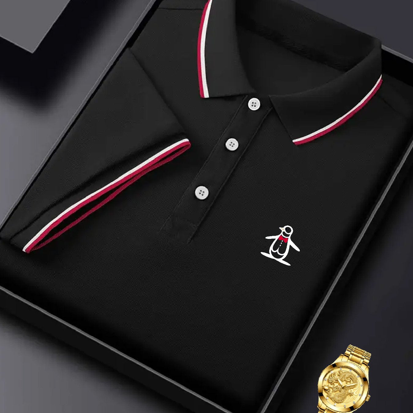[Stretch Fabric Casual Shirt] Breathable Stretch Fabric Men's Casual Shirt - Penguin Print for Golf & Tennis - Perfect Gift Idea