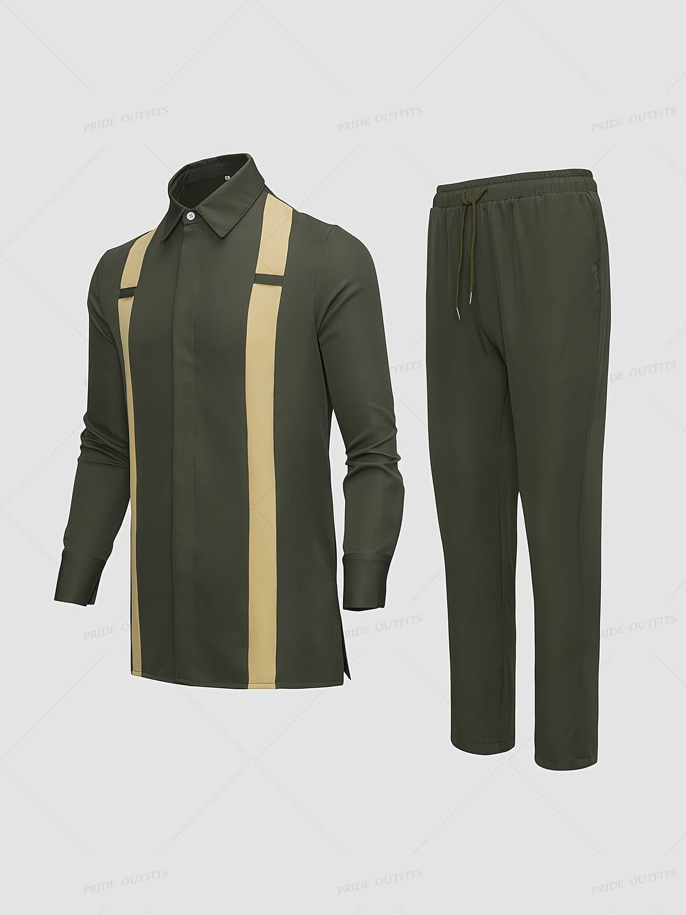 [2-Piece African Dashiki Suit] African Dashiki Men'S Suit  Long-Sleeved Top  Cardigan  Lapel  Patch  Hem Slit  Elastic Pants African Clothing  Men'S Casual Shirt And Trousers 2-Piece Set  Four Seasons New 1 Set Street Style