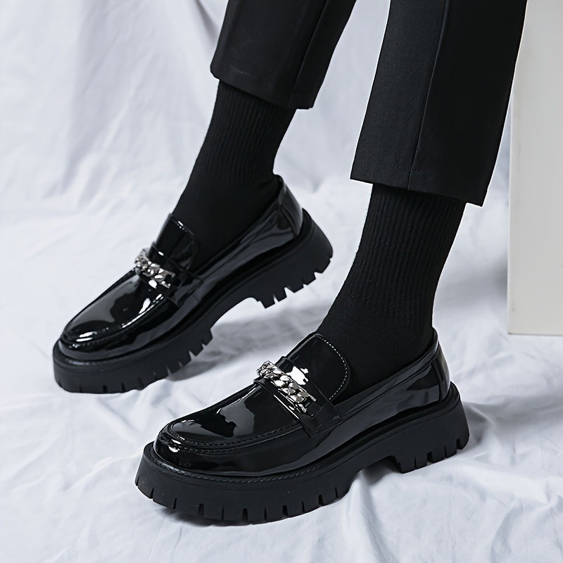 Men's Platform Business Shoes, Comfy Non Slip Casual Durable Rubber Sole Chunky Office Shoes, Men's Footwear