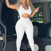 Cut Out Sleeveless Jumpsuit, Sexy Solid Bodycon Jumpsuit, Women's Clothing