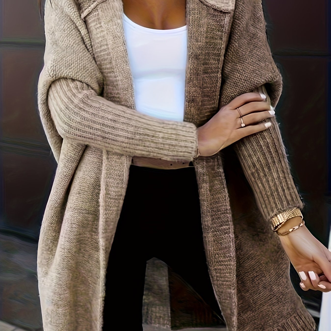 Cozy Color Block Knit Cardigan - Open Front Hooded Sweater Coat for Women - Soft, Loose Fit, Long Sleeve, Casual Style