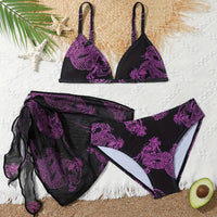 Trendy & Elegant Girls 3pcs Bikini Swimwear Set Comfy Bathing Suit Summer Clothes Beach