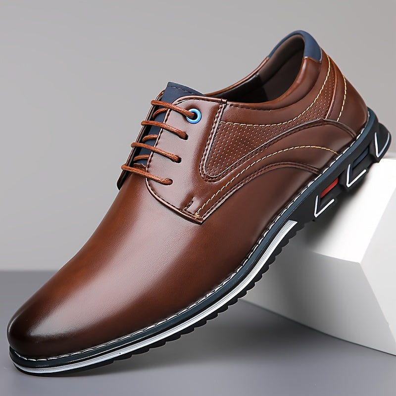 Plus Size Men's Solid Colour Plain Toe Derby Shoes, Comfy Non Slip Lace Up Rubber Sole Dress Shoes, Men's Footwear