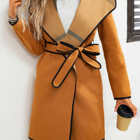 Waterfall Collar Contrast Trim Coat, Casual Open Front Long Sleeve Outerwear, Women's Clothing