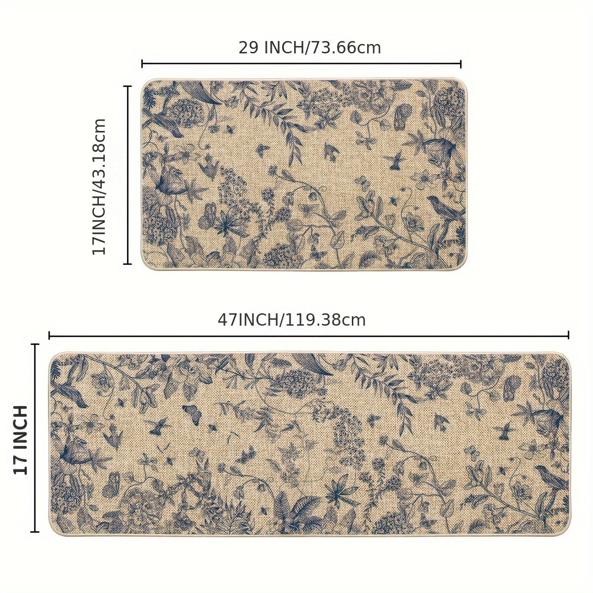 2pcs/set Sm:)e Flower Bird Leaves Kitchen Mats, Home Decor Low-Profile Kitchen Rugs For Floor - 17x29 Inches And 17x47 Inches