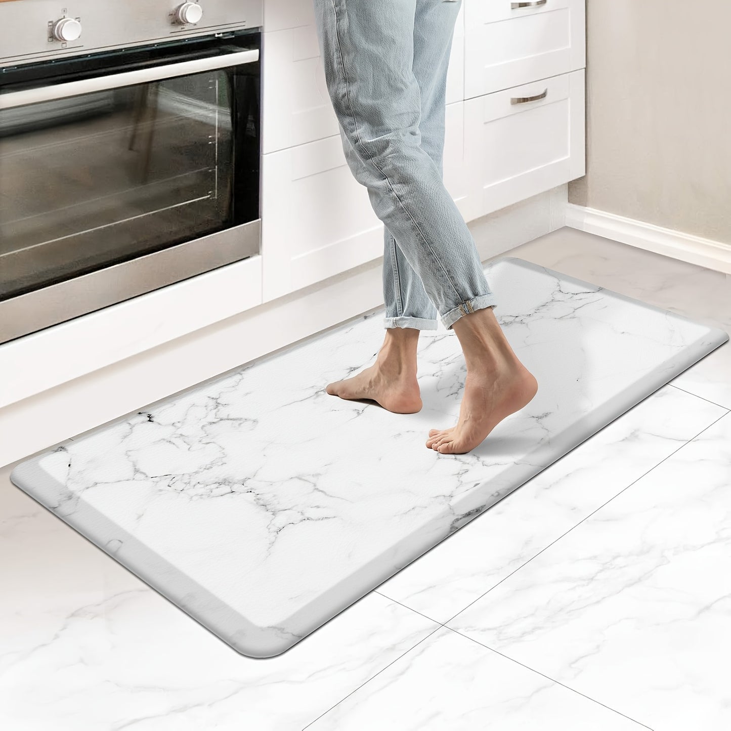 Kitchen Mat, 1/2 Inch Thick Anti Fatigue Kitchen Rugs and Mats Cushioned Kitchen Floor Mat Non-Skid Kitchen Mats for Standing Desk Office Sink 17.3"x39", White