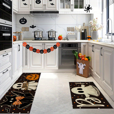 Halloween Kitchen Mats, Halloween Kitchen Carpets And Mats Non-Slip Short Pile Washable Running Carpets for Halloween Decorations Suitable for Kitchens, Bathrooms, Doorways, Bedrooms, Living Rooms, Corridors, Etc. Can Be Used