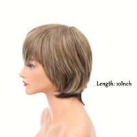 Stylish Highlight Brown Pixie Cut Wig with Bangs - Perfect for Women and Girls - Short Straight Synthetic Non-Lace Wig