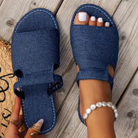 Lightweight Women's Denim Slide Sandals - Casual Open Toe Flat Summer Shoes with Solid Color Design