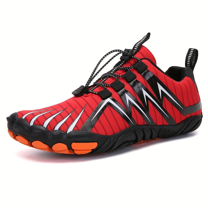 [Breathable Barefoot Water Shoes] Breathable Men's Barefoot Water Shoes - Non-Slip, Durable Striped Design - Perfect for Beach, Workout, Walking, Hiking & Running | Lace-Up Closure | Mesh Upper & Rubber Sole