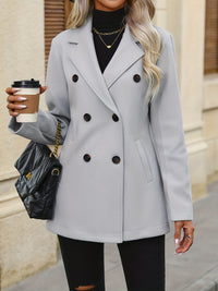 Elegant Double Breasted Long Sleeve Pea Coat - Women's Classic Outerwear with Pockets, Lapel Design, and Chic Style - Perfect for Winter and Formal Occasions