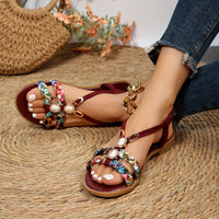 Chic Womens Ethnic Style Braided Sandals - Fashionable Slip-On Design for Outdoor Comfort - Handcrafted Flat Sandals with Cushioned Ease